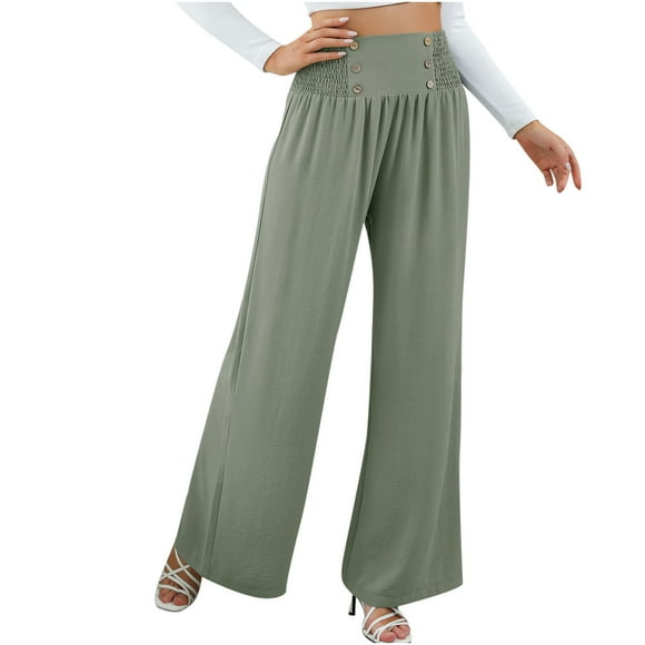Boho Pants for Women Beach Pants Lounge Trousers High Waisted Wide Leg Pants Pleated Tummy Control Flowy Slacks