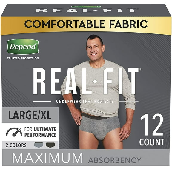 Depend Real Fit Incontinence Underwear for Men with Maximum Absorbency, Large/X-Large, 12 Count