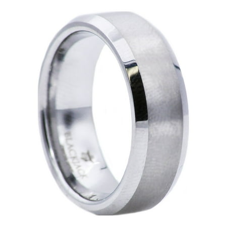 Brushed and Polished White Tungsten Carbide Men's Finish ring.
