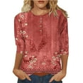 thumbnail image 2 of Patlollav 3/4 Sleeve Shirt for Women's Fashion Printed T-Shirt Mid-Length 3/4 Sleeves Blouse Round Neck Casual Tops, 2 of 6