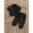thumbnail image 2 of Gureui Girl Boy 2 Pieces Outfit, Casual Black Zipper Leather Tops + Solid Color Pant Clothes Set, 2 of 8