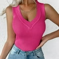 thumbnail image 2 of Clearance! Delayuji Layering Tanks for Women Casual Slim Fit V Neck Ribbed Knit Tanks Tops Sleeveless T Shirts Blouses L Pink, 2 of 6