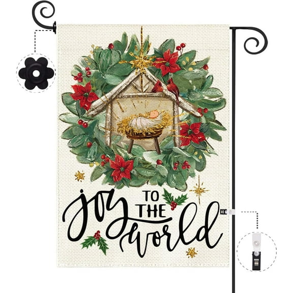 JANI Christmas Santa Garden Flag 12.5 x 18 Inch Double Sided Burlap Believe in The Magic of Christmas Poinsettia Small Yard Flag Winter Holiday Seasonal Outdoor Outside Decoration