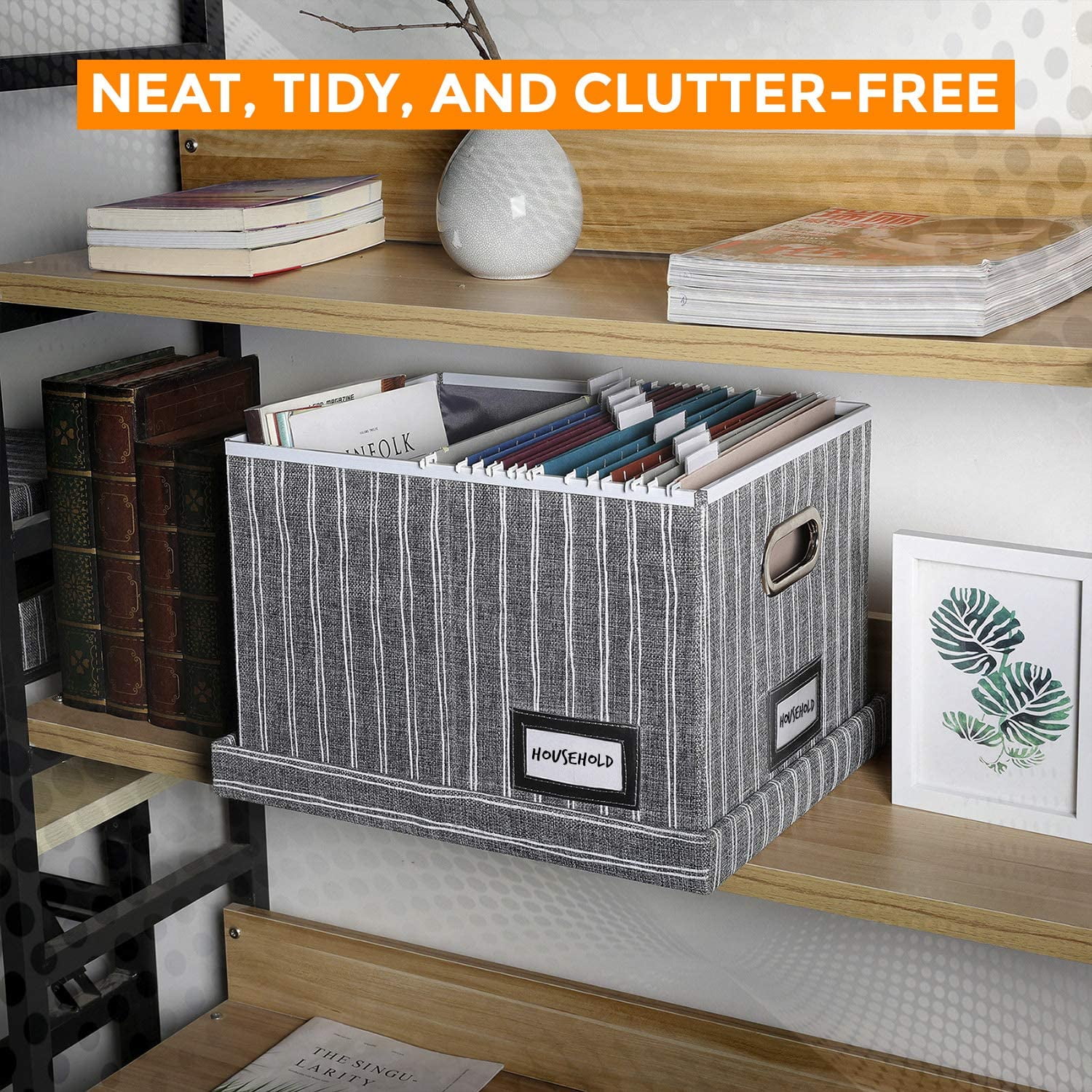 Decorative File Box Organizer Collapsible Filing System With