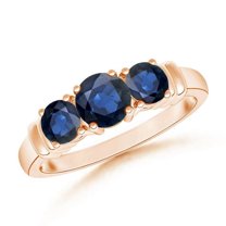 ANGARA Natural Vintage Style Three Stone Sapphire Wedding Band in 14K Rose Gold for Women (Size-5mm) | September Birthstone, Birthday, Anniversary, Jewelry Gift for Women | Natural Blue Sapphire Ring
