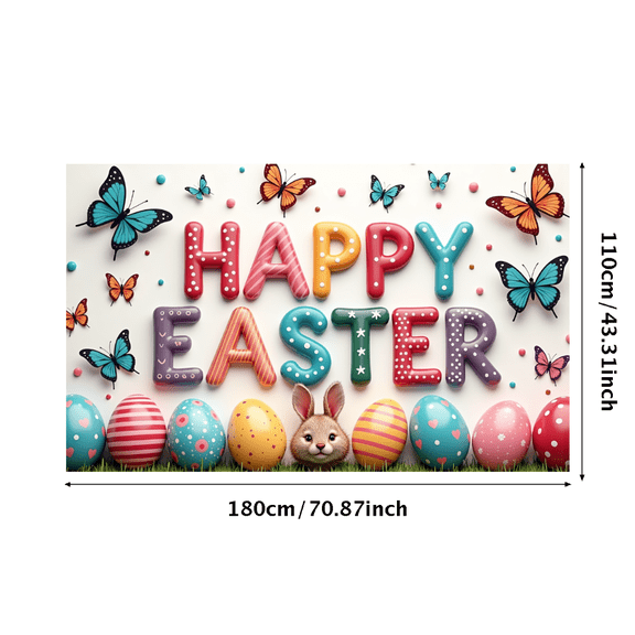 LUUFILx Happy Easter Banner Backdrop with Colorful Eggs Butterfly Decors Spring Celebration Party Supplies Photography Props Background