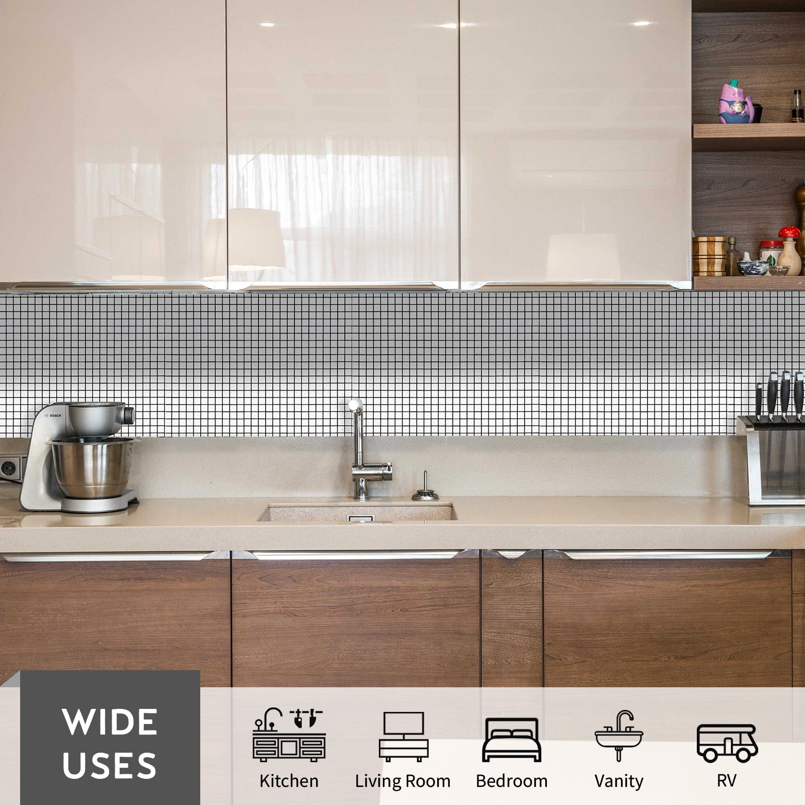 12-Sheet Peel and Stick Backsplash Tiles, White Aluminum Mosaic 3D Self-Adhesive Wall Tiles Stick on Backsplash for Kitchen Bathroom Fireplace