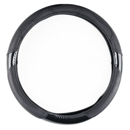 Chevy Tahoe Steering Wheel Cover KM World Black 14.5-15 Inch PU Leather Steering Wheel Cover With Precise Hand Placements, Fits Chevy Corvette ()