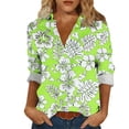 thumbnail image 3 of Pxxlle Womens Button Down Shirt Fashion Hawaiian Tropical Graphic Shirt Plus Size 3/4 Sleeve Beach Vacation Tops Army Green S, 3 of 7