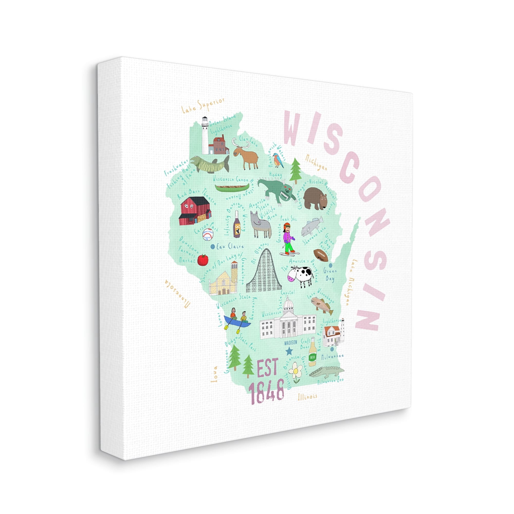 Stupell Industries Pastel Wisconsin Landmark Diagram Travel & Places Painting Gallery Wrapped Canvas Print Wall Art
