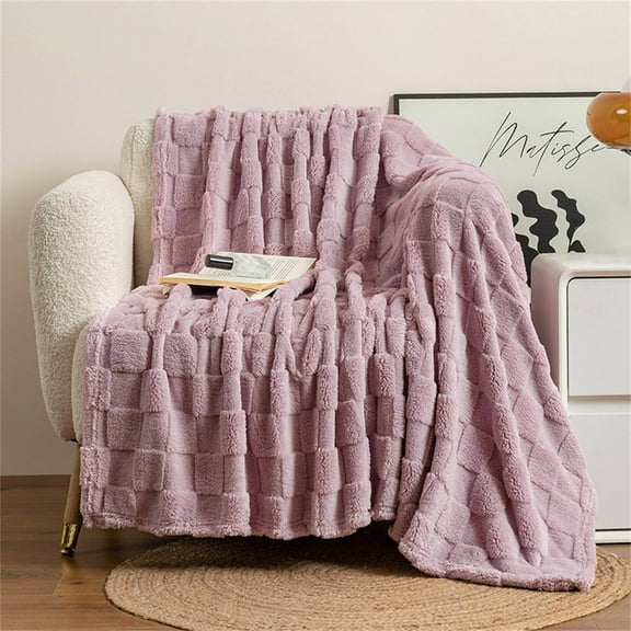 Exclusivo Mezcla Fleece Throw Blanket for Couch,Super Soft and Warm Lightweight Checkered Pattern Blankets for All Seasons, 27.4x39.6 Inches, pink purple
