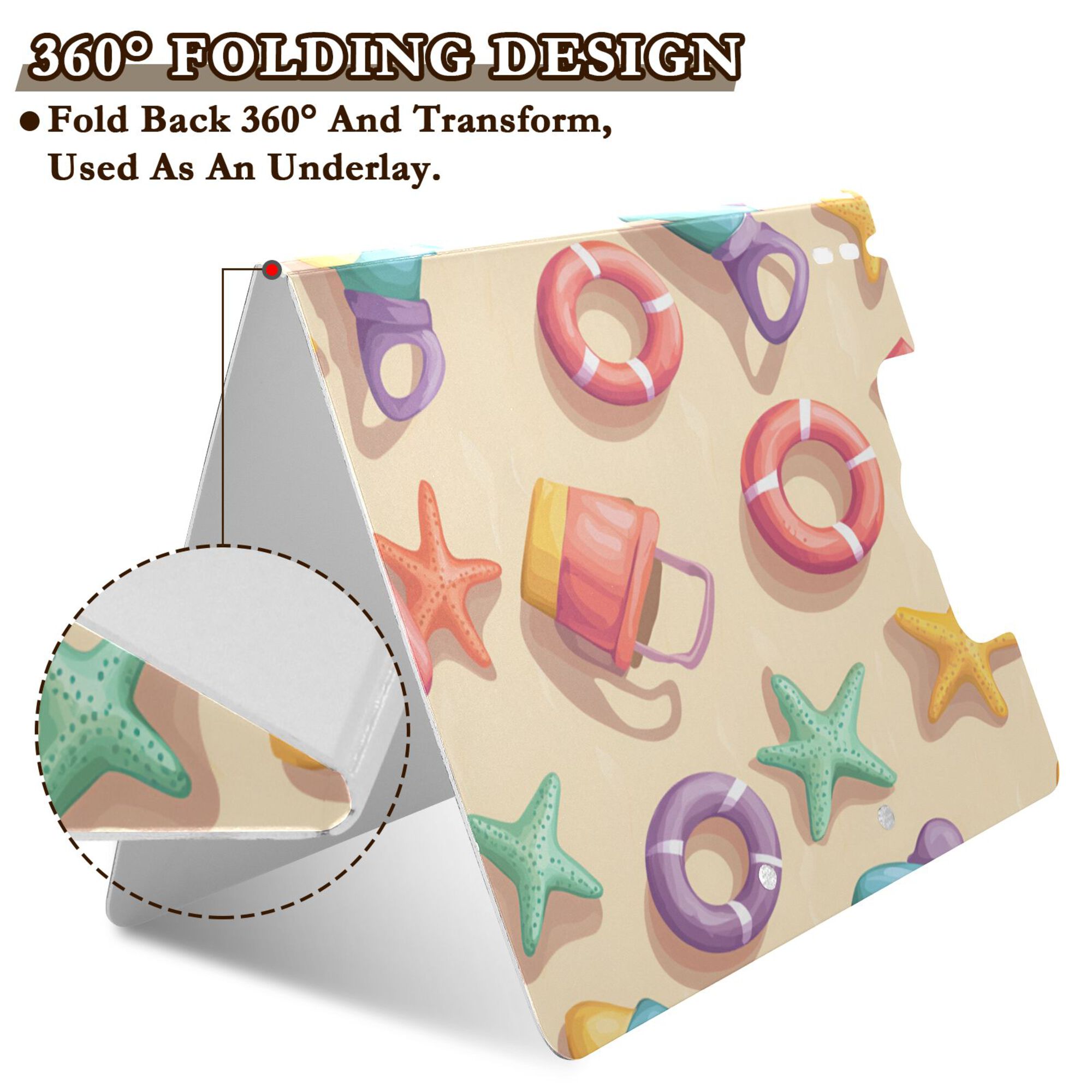 FORMRS A4 Clipboard Folder with Pen Holder Horizontal Foldable School Office Binder, Beach Toys Pattern