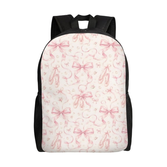 Pink Bow Backpack Full Front Print Travel Laptop Bag for Men and Women