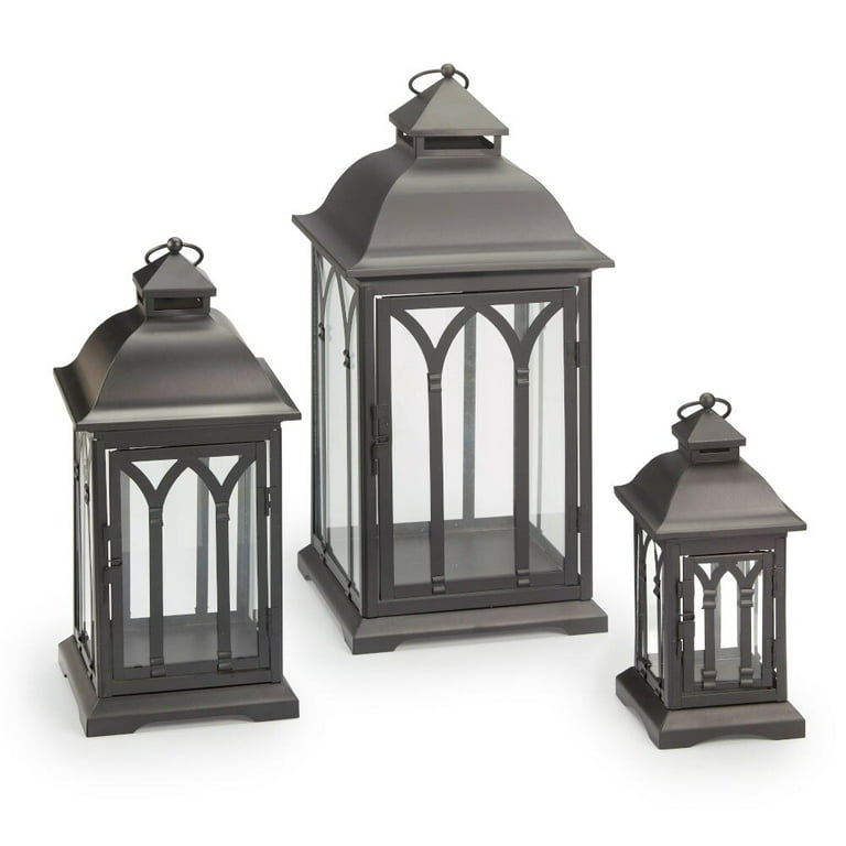 Pebble Lane Living Indoor/Outdoor Decorative Candle Lanterns, Set of 3, Gray Pebble Lane Living Indoor/Outdoor Decorative Candle Lanterns, Set of 3, Gray