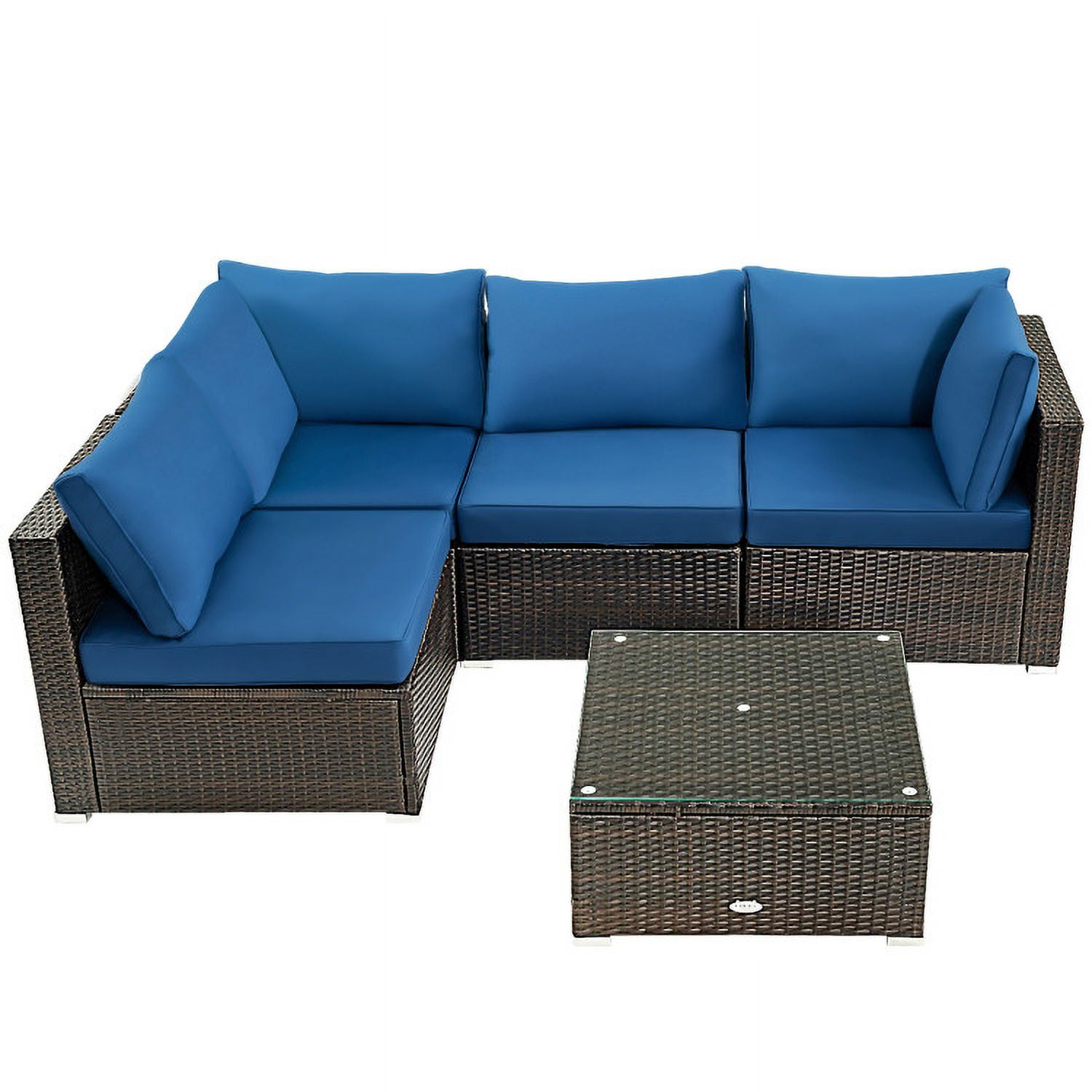 Aimee Lii 5 Pieces Cushioned Patio Rattan Furniture Set with Glass Table, Outdoor Patio Set, Navy