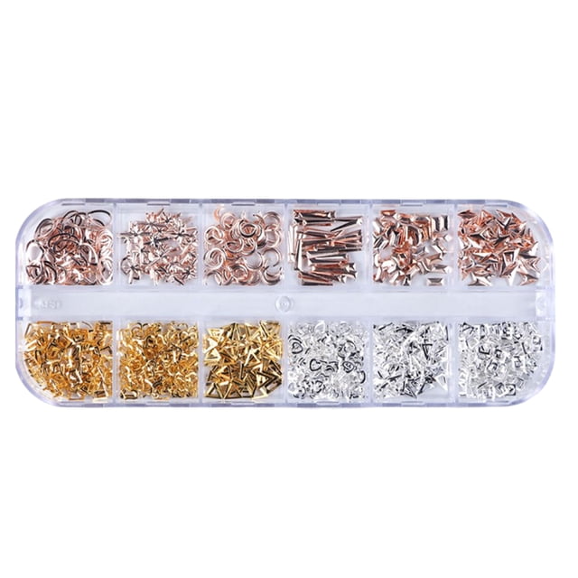 Soidarity Mujeres Nail Art Studs Niñas Manicura Artesanía Decoración Salón de moda Uña Belleza Decorativa 12 Rejillas Metal con caja Juegos de manicura tipo 6 Soidarity CE014324-06