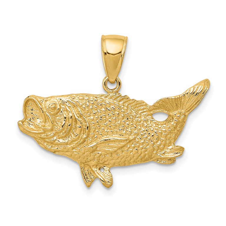 Solid Rose Gold Diamond Cut Big Game Fishing Bass Fish Pendant Necklace Gold | Factory Direct Jewelry