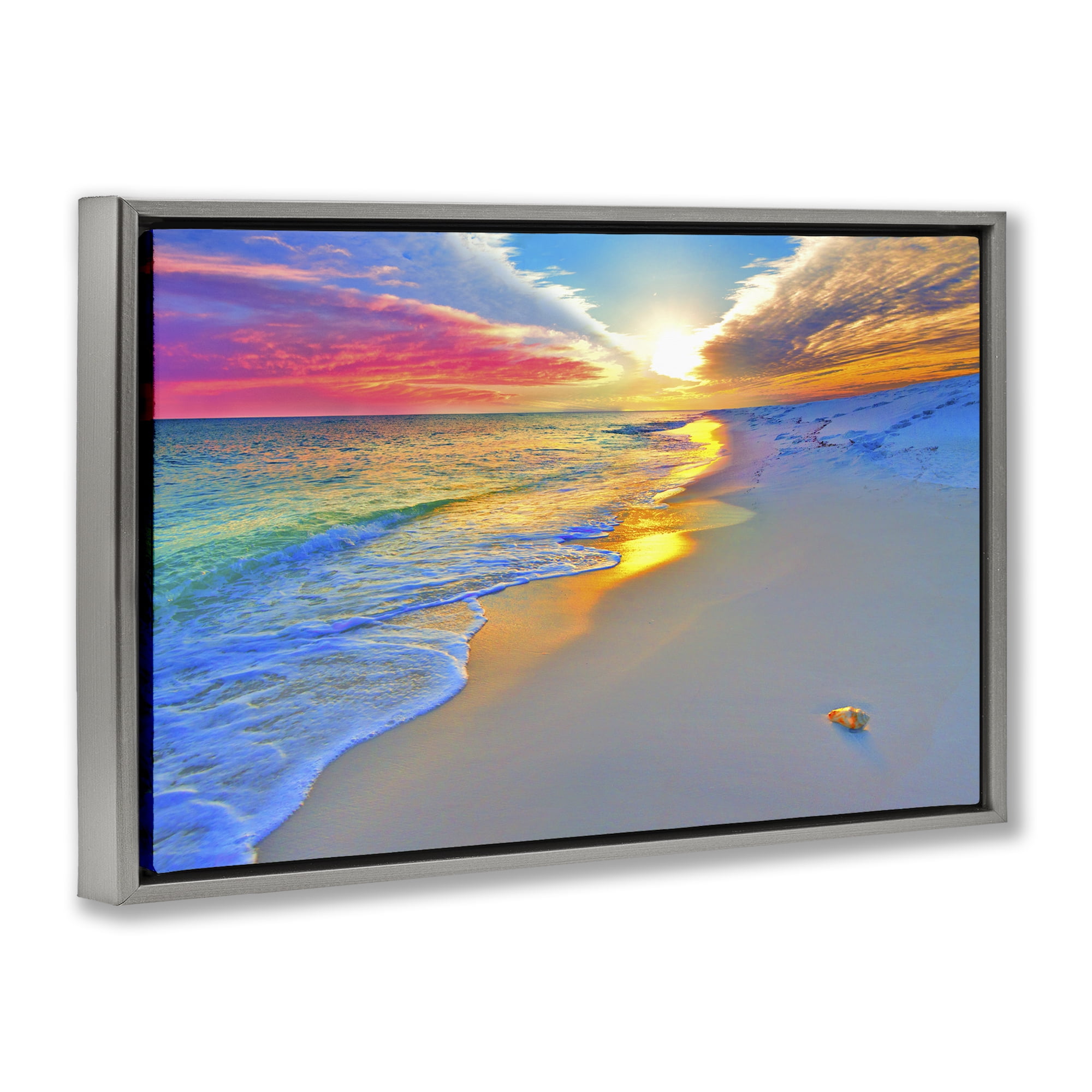 Stupell Industries Prismatic Rainbow Sunset Beach Gray Framed Floater Canvas Wall Art, design by Eszra Tanner