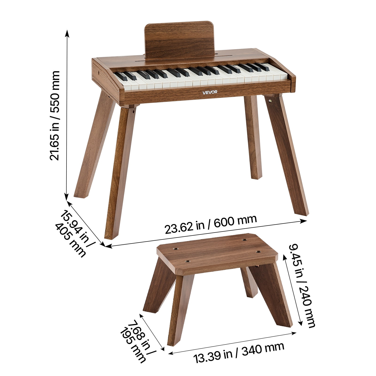 VEVOR Kids Piano Keyboard, 37 Key Wooden Digital Piano for Kids, Mini Music Educational Instrument Toy Set with Realistic Sound, Dual Power, Adjustable Volume for Toddlers, Boys Girls Learning,Walnut
