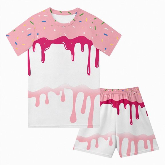 Boys Summer 2-Piece Set 6-12 Months 12-24 Months 2t 3t 4t 5t 6t 7t Children Cool Print Short Sleeve T-Shirt And Elastic Waist Shorts(Pink,6-7 Years)