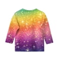 thumbnail image 4 of Girls 3/4 Sleeve Tops Round Neck Loose Shirt, Sparkle Ombre Print Summer Blouse 5-16Y, 4 of 5