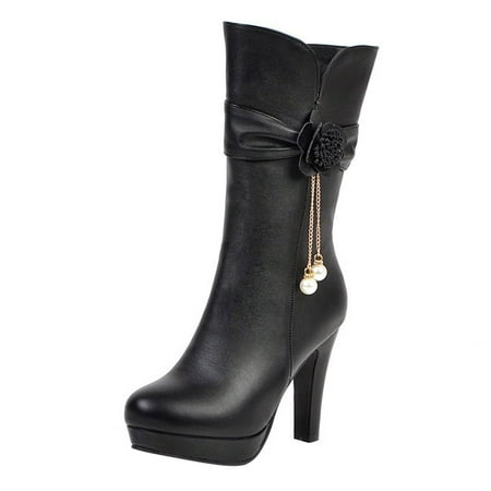

Rdeuod Women Shoes Autumn And Winter Waterproof Platform Highheeled Flower Fringed Women S
