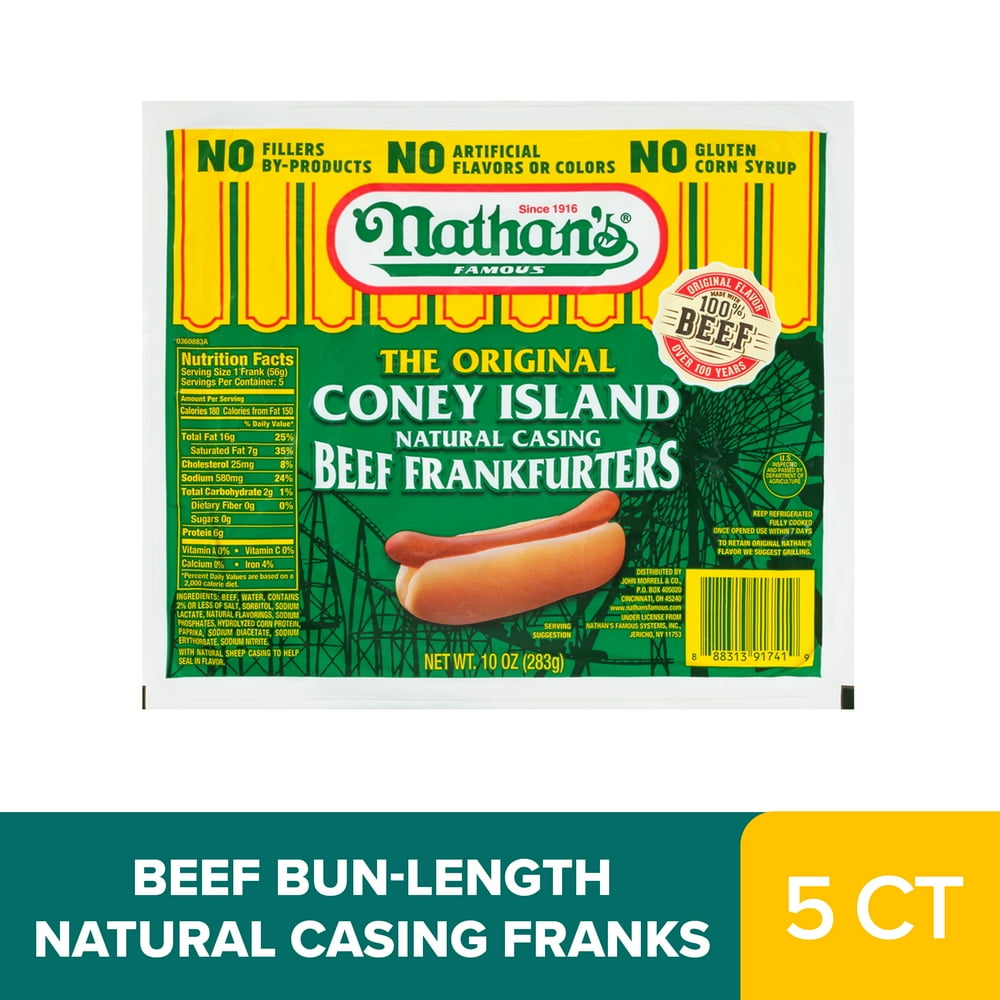 Nathan's Coney Island Natural Casing All Beef Hot Dogs, 10 oz Walmart