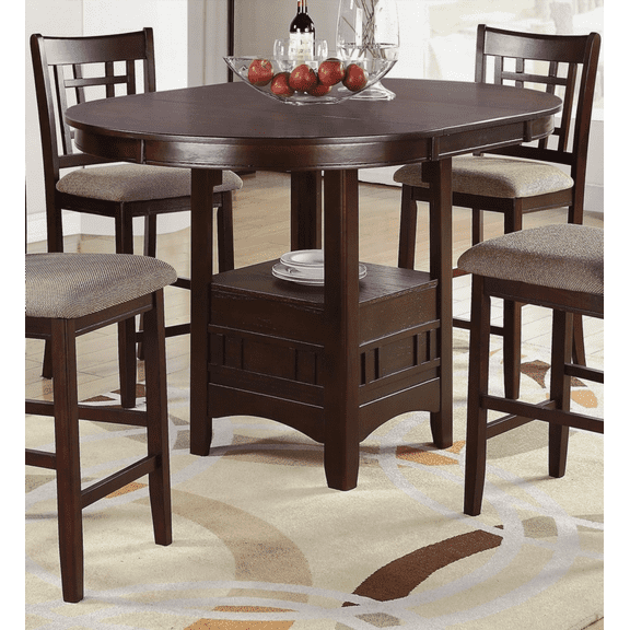 Dining Table Round Counter Height with Shelf - 1pc Solid Wood Dark Rosy Brown Finish (Seats Up to 4)