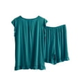 thumbnail image 4 of LLYWEY Women’s Plus Size Pajamas Sets - Summer Ruffle Sleeveless Tank Tops with Shorts 2 Piece Outfits Solid Color Casual Loose Soft Pjs Sets New-17 Green-a 7XL, 4 of 9