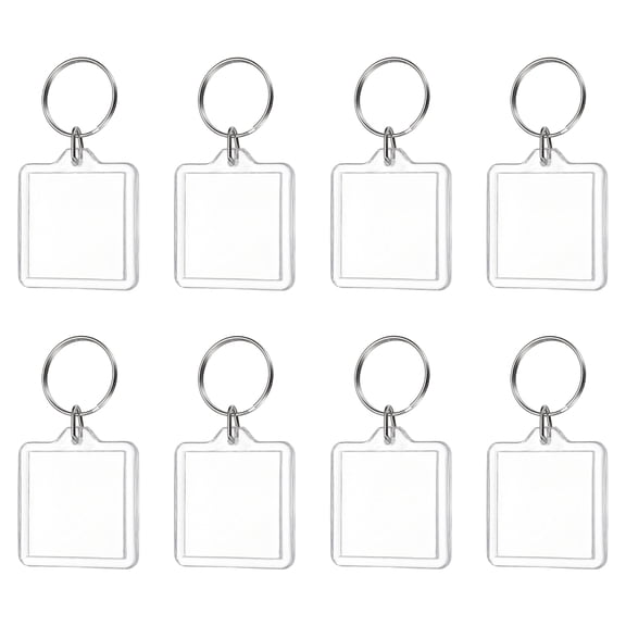 UXxcell 8Pcs Photo Frame Keyring, 4 x 4cm / 1.57 x 1.57 Inch Square Acrylic Custom Keychain Blanks Personalized DIY Keychains for Souvenir Anniversary Holiday