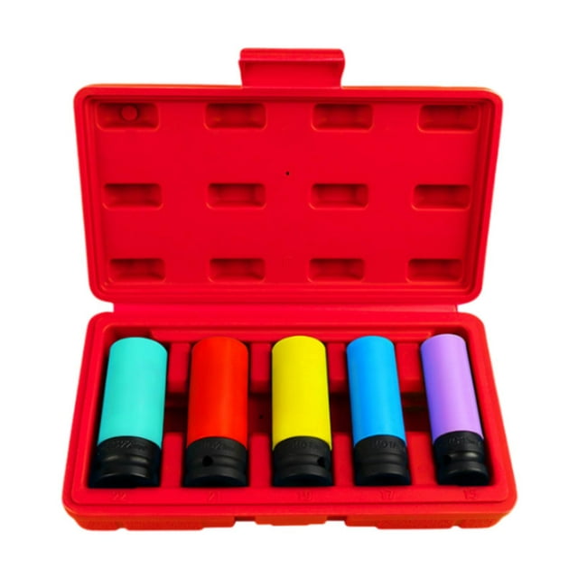 Juego de 5 vasos genéricos para tuercas de rueda de 1/2 pulgada, juego de vasos de impacto, protector de rueda fácil de usar, juego de extractor de Caja de almacenamiento roja