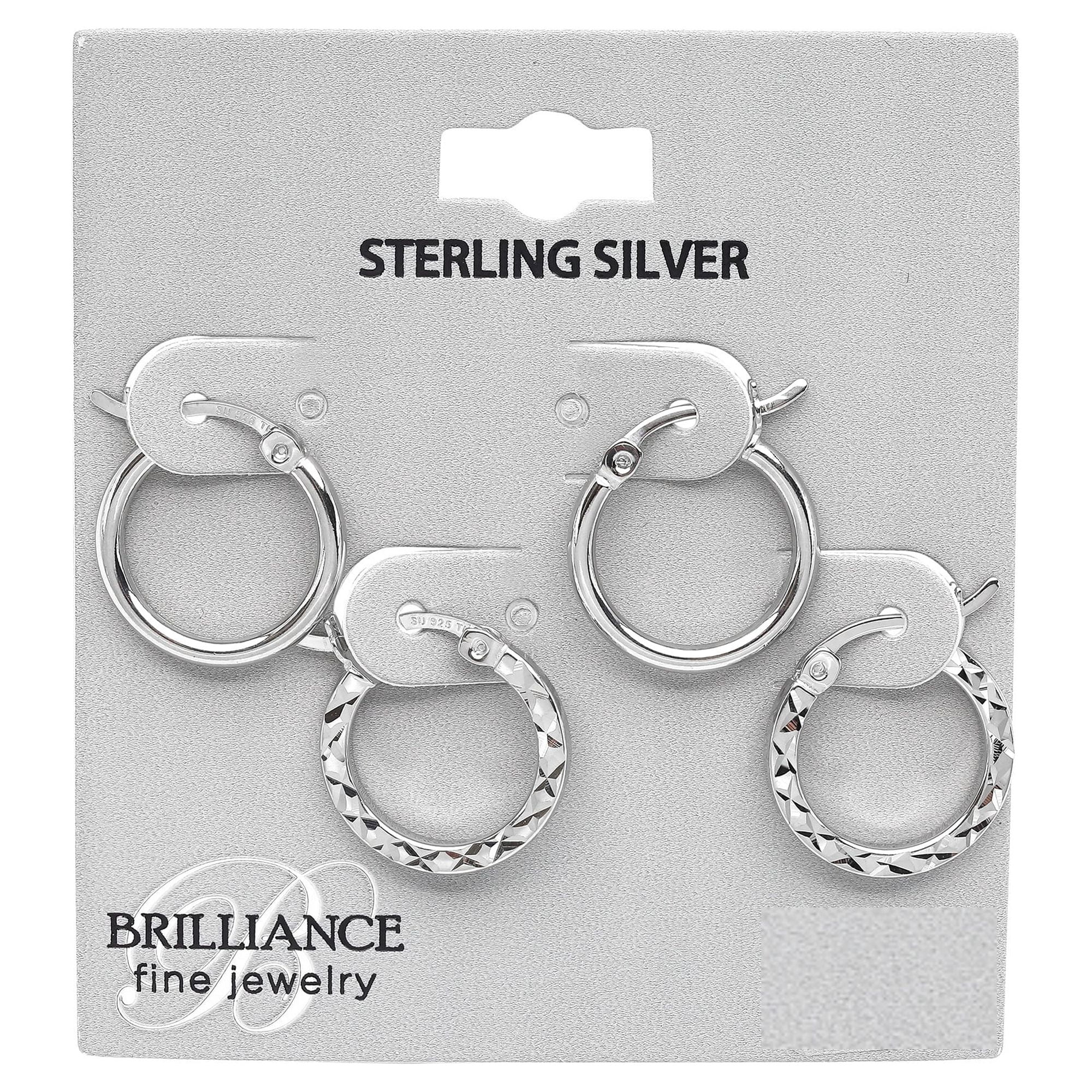 Brilliance Fine Jewelry Duo Hoop Earring Set in Sterling Silver 15MM