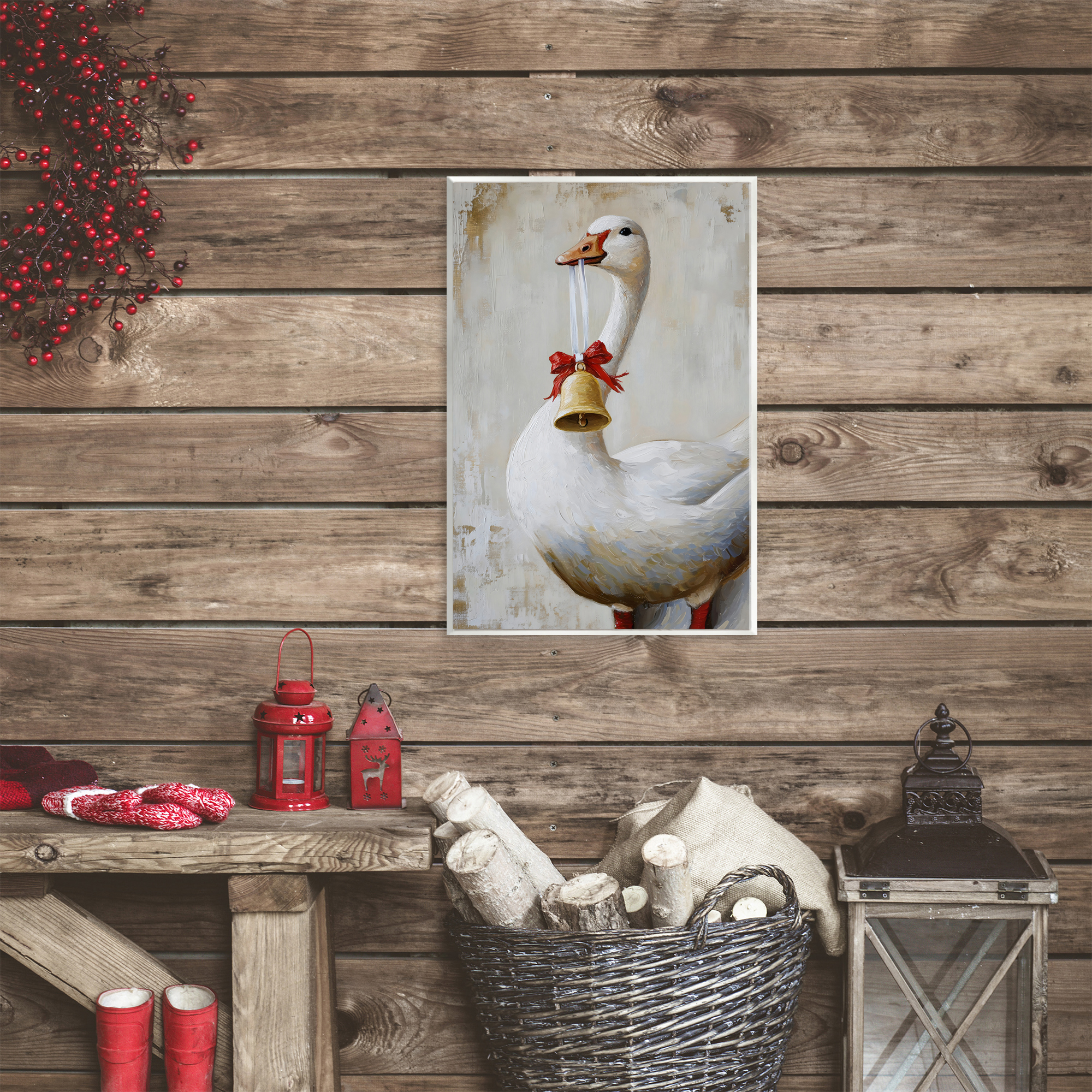 Festive Jingle Goose Wall Plaque Art, design by Petal Prints Design