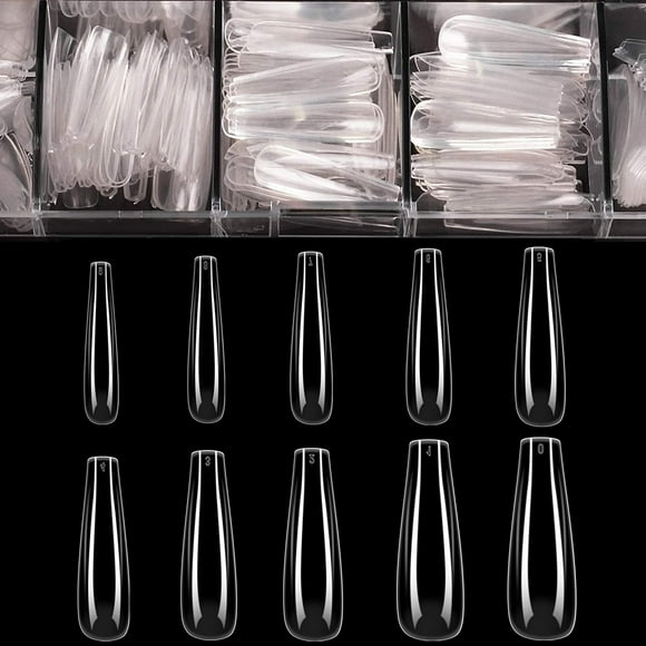 Coffin Nails Long Fake Nails - Clear Acrylic Nails Coffin Shaped Ballerina Nails Tips 500pcs Full Cover False Nail Artificial Na