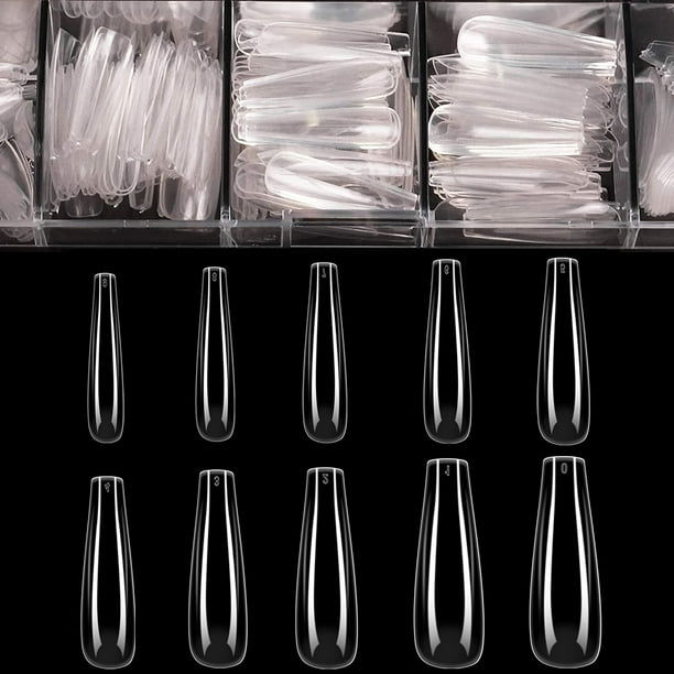 Uñas postizas largas de ataúd, uñas acrílicas transparentes en forma de ataúd, puntas de uñas de bailarina, 500 unidades, uñas postizas de cobertura completa, uñas artificiales con estuche para salone Namotu CZMR-ZC1-1