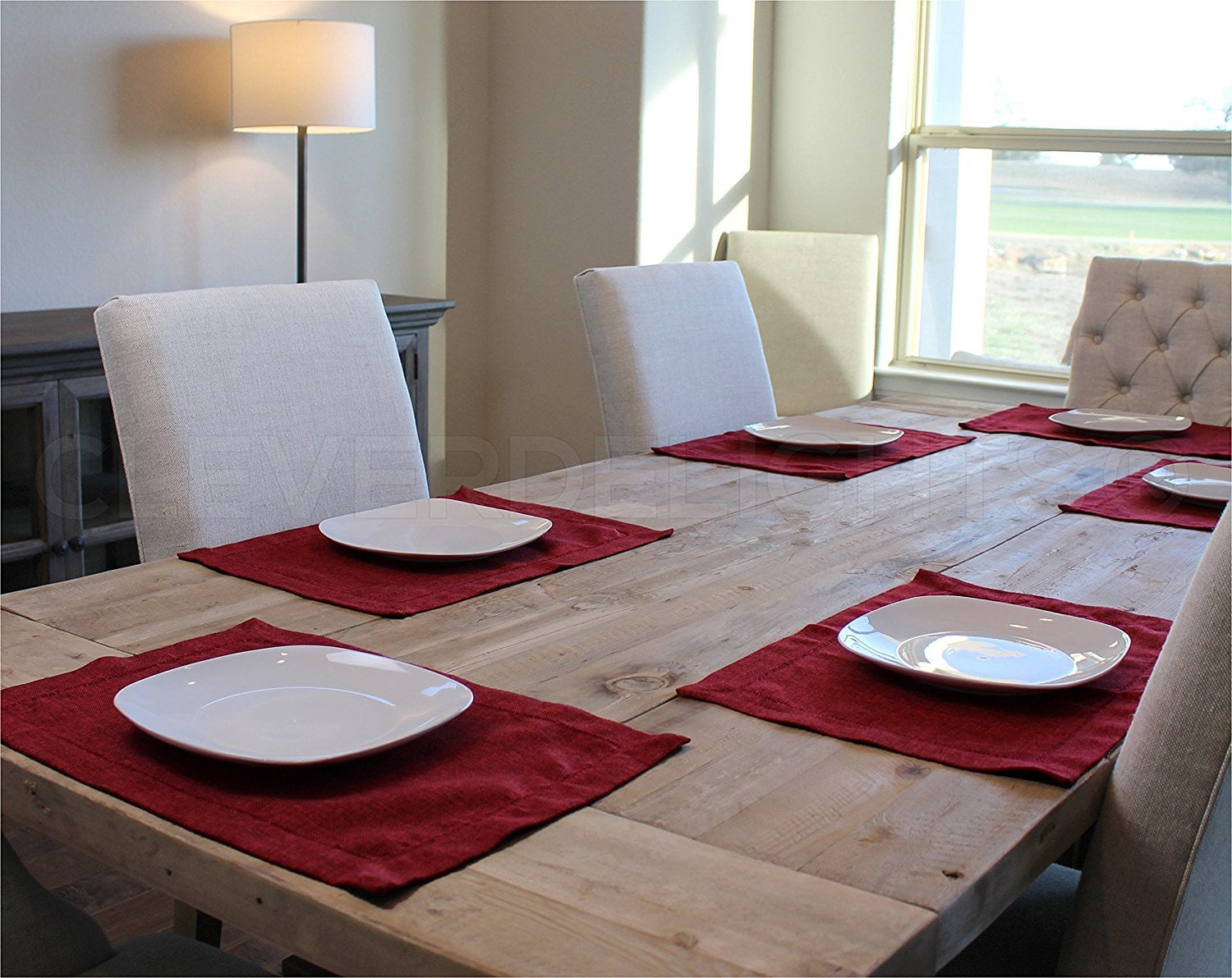 6 Pack CleverDelights Hemstitched Placemats 14" x 20" Red Velvet