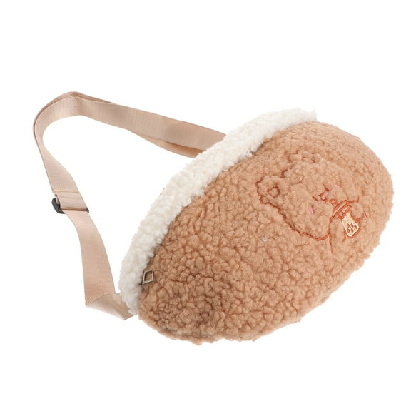 LOLIPPYY Khaki Bear Pattern Waist Pouch Plush Material Female Waist Bag for Small Essentials