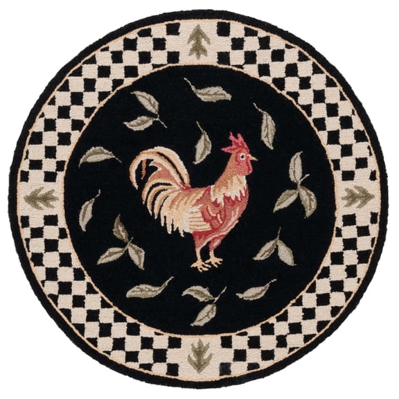 SAFAVIEH Vintage Posters Poster Animal Area Rug, Black/Ivory, 4' x 4' Round