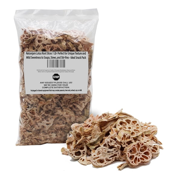 Naturejam Lotus Root Slices 1 Pound - Perfect for Unique Texture and Mild Sweetness to Soups, Stews, and Stir-fries - Ideal Snack Pack