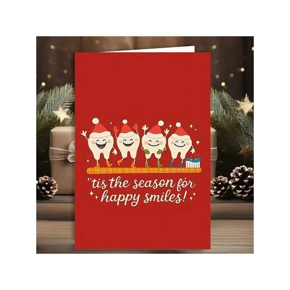 Christmas Tooth Fairy Card – "Tis the Season for Happy Smiles!" – Fun Holiday Design – Blank Inside, Envelope Included – Perfect for Kids and Dental Celebrations