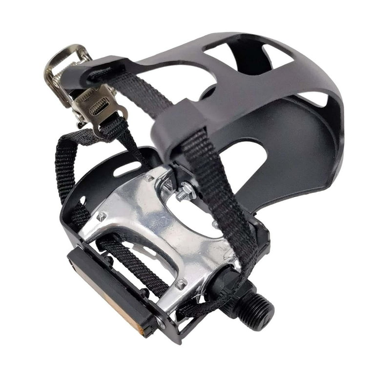 Bike Pedals with Clips and Straps Exercise Bike Pedals AntiSlip Universal 9 16 Thread for Stationary Bike Outdoor s Left