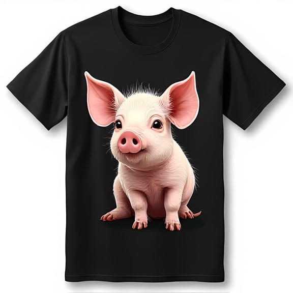 Adorable Pink Illustration Black T-Shirt Cute Pig Design for Animal Lovers