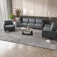 thumbnail image 3 of LeisureMod 3-Piece Sofa Set Upholstered in Leather with Birch Wood Base for Modern Home, Living Room, Offices Chester Collection in Grey, 3 of 8
