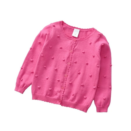 

EHTMSAK Infant Baby Girl Long Sleeve Knitted Outerwear Toddler Child Thicken Button Up Jacket Fall Winter Coat Hot Pink 18M-6Y 100