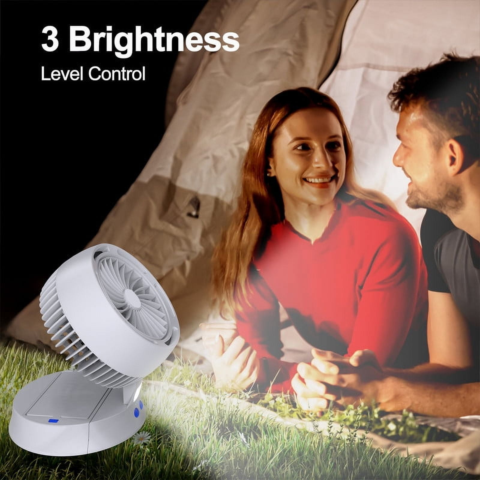 Solar Camping Fan, 10000mAh Portable Solar Fan with Led, Rechargeable Outdoor Fan with Removable Solar Panel, 4 Speeds Tent Fan for Camping Emergencies Hiking Essentials
