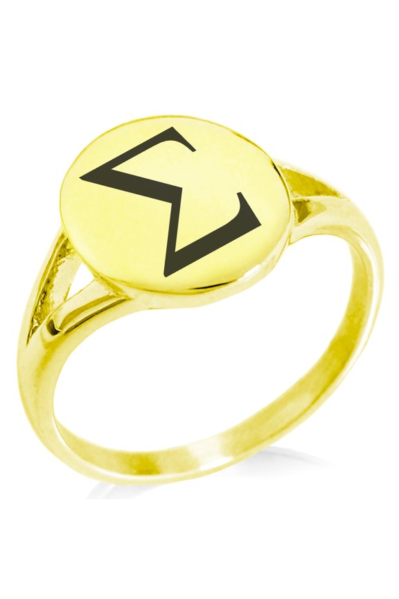 Stainless Steel Sigma Mathematical Minimalist Oval Top Polished Statement Signet Ring