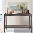 thumbnail image 5 of Outdoor Console Table Patio Buffet Bar Storage Organizer 45" Long Wicker Sofa Serving Sideboard Table 2-Shelf Outdoor Bar Table Tall Rectangle Narrow with Adjustable Feet for Entryway Balcony Brown, 5 of 7
