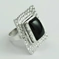 thumbnail image 3 of Genuine Black Onyx Gemstone Band Ring, Fancy Ring, Wedding Attractive Ring, Statement Hammered Black Stone Cabochon Rectangle Promise Ring, Stylish Ring, Minimalist Ring (Black Onyx, Size 7), 3 of 5