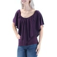 thumbnail image 2 of Chelsea Sky Womens Asymmetrical Flounce Pullover Blouse, Purple, Small, 2 of 3