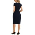 thumbnail image 3 of INSPIRE CHIC Women's Square Neck Cap Sleeve Belted Sheath Wear-to-Work Midi Dress XL Navy Blue, 3 of 6